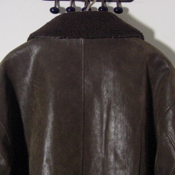 Vtg Mountain Man Brown Faux Leather Bomber Jacket Sz XL